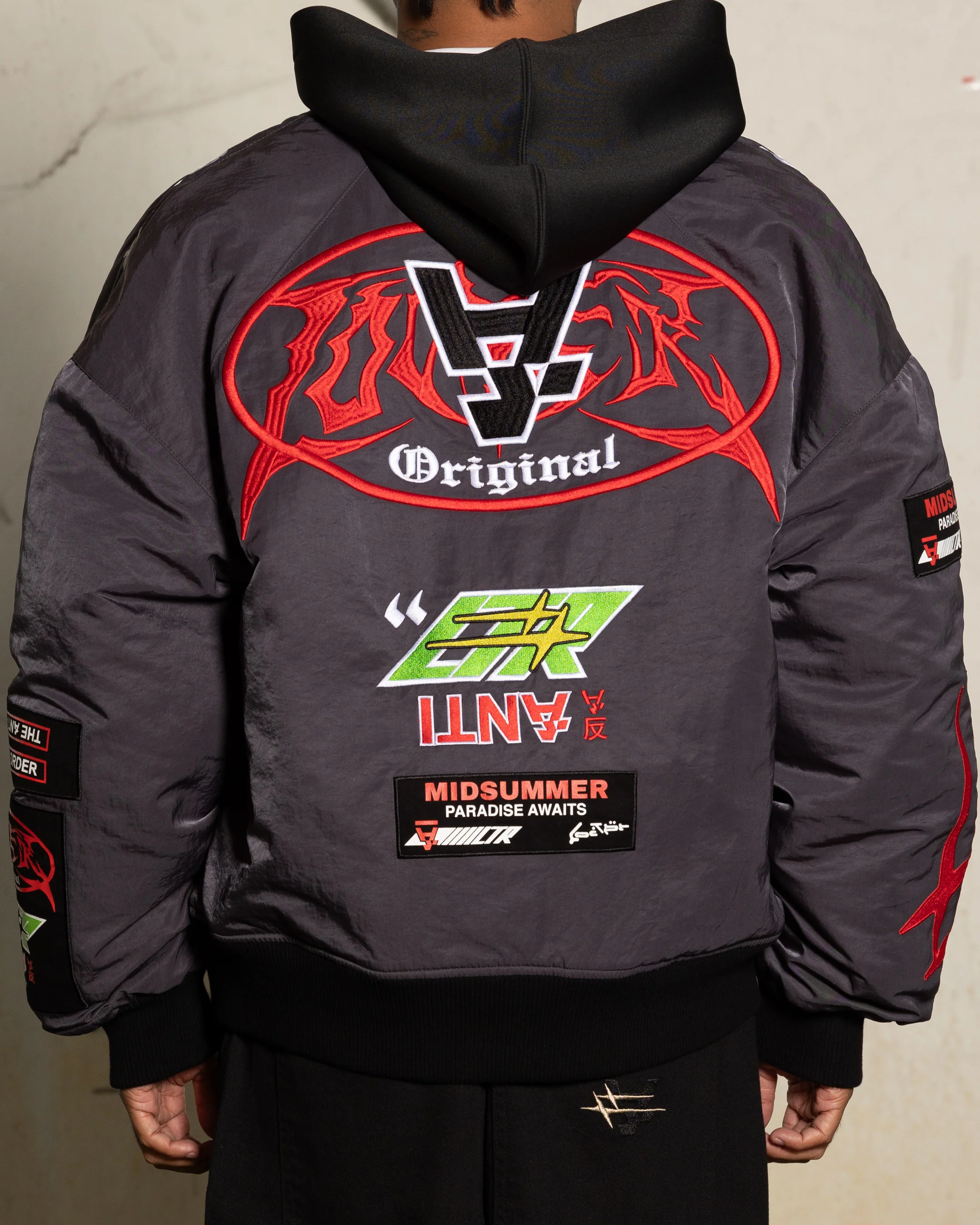 Loiter X The Anti Order Racer Bomber Jacket Charcoal - Image 3