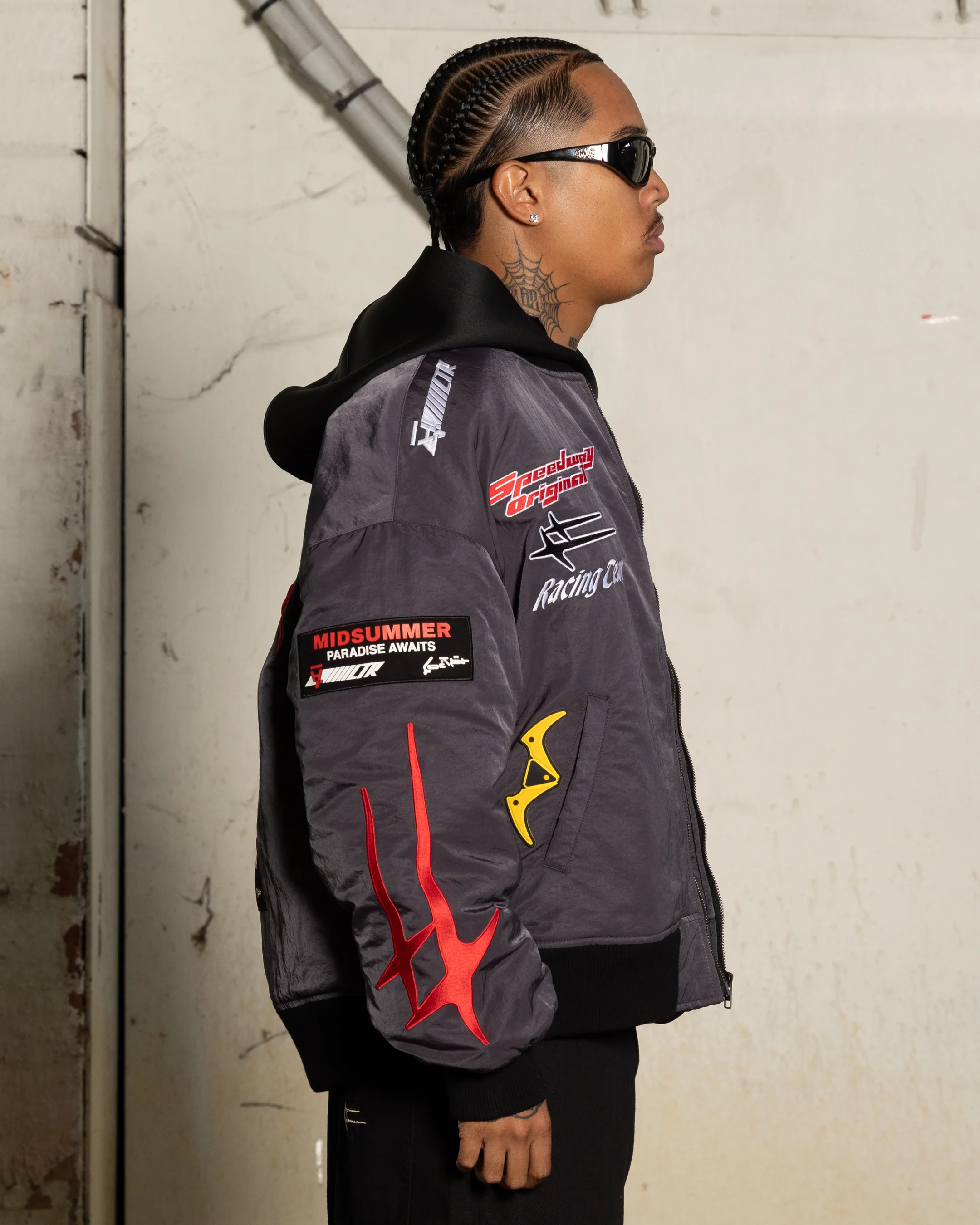 Loiter X The Anti Order Racer Bomber Jacket Charcoal - Image 4