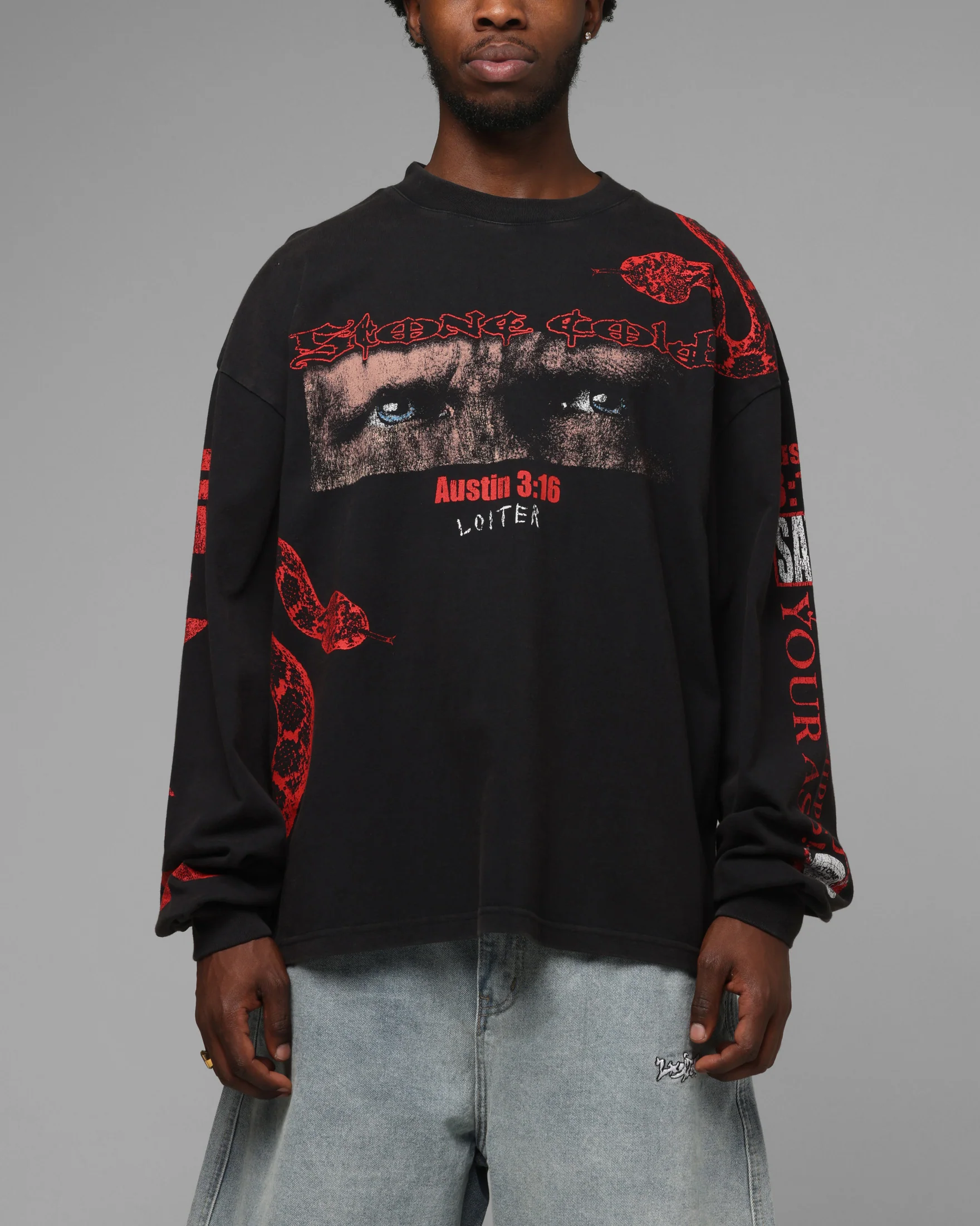 Loiter X WWE Stone Cold Long Sleeve T-Shirt Black