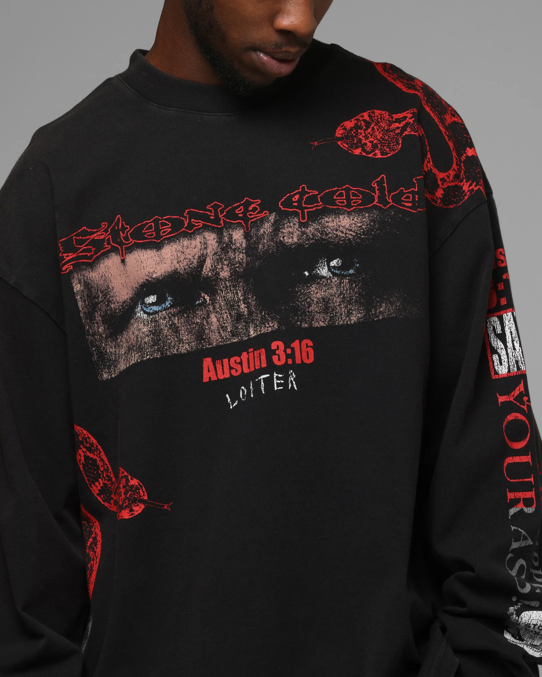 Loiter X WWE Stone Cold Long Sleeve T-Shirt Black - Image 7