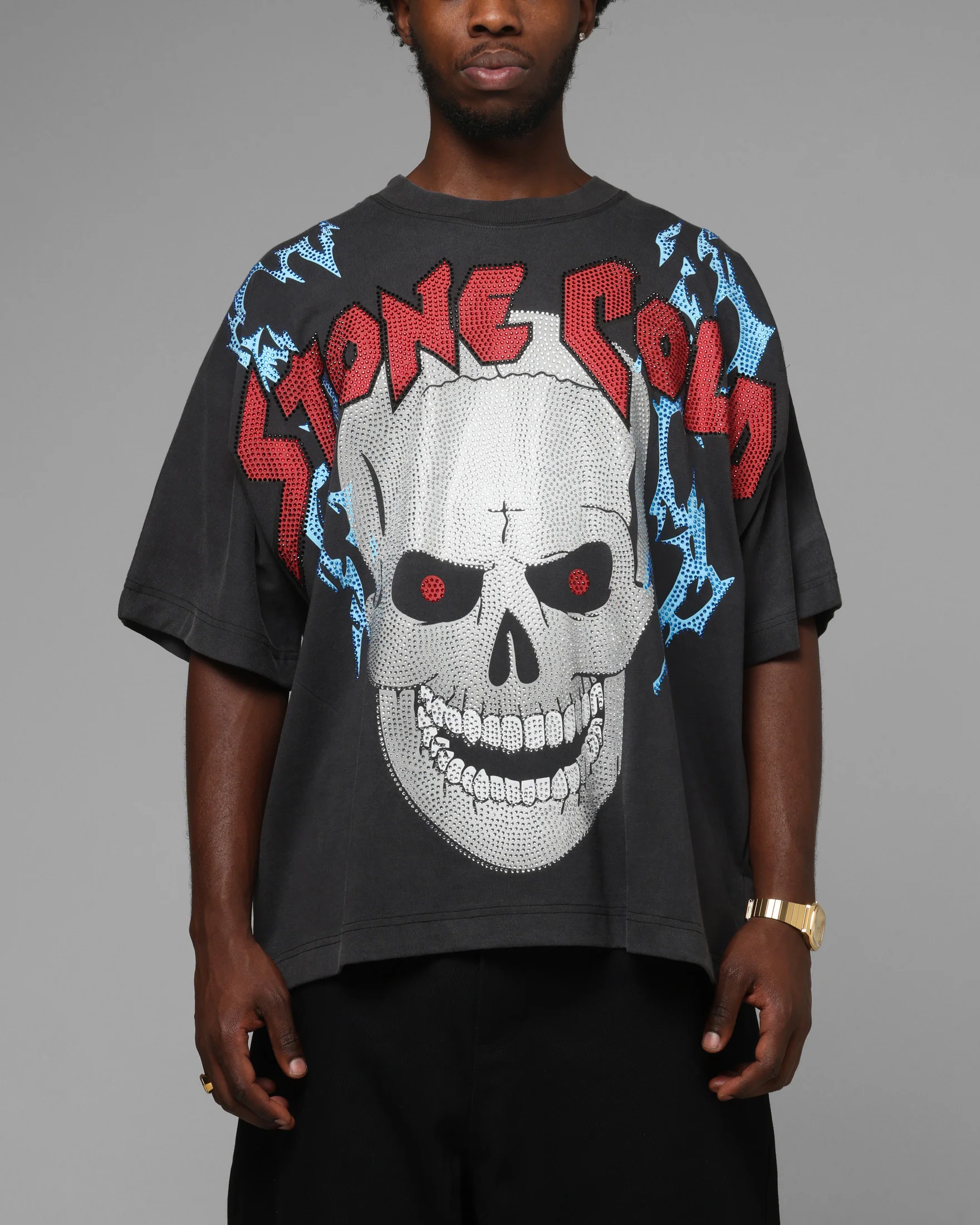 Loiter X WWE Stone Cold Rhinestone T-Shirt Black