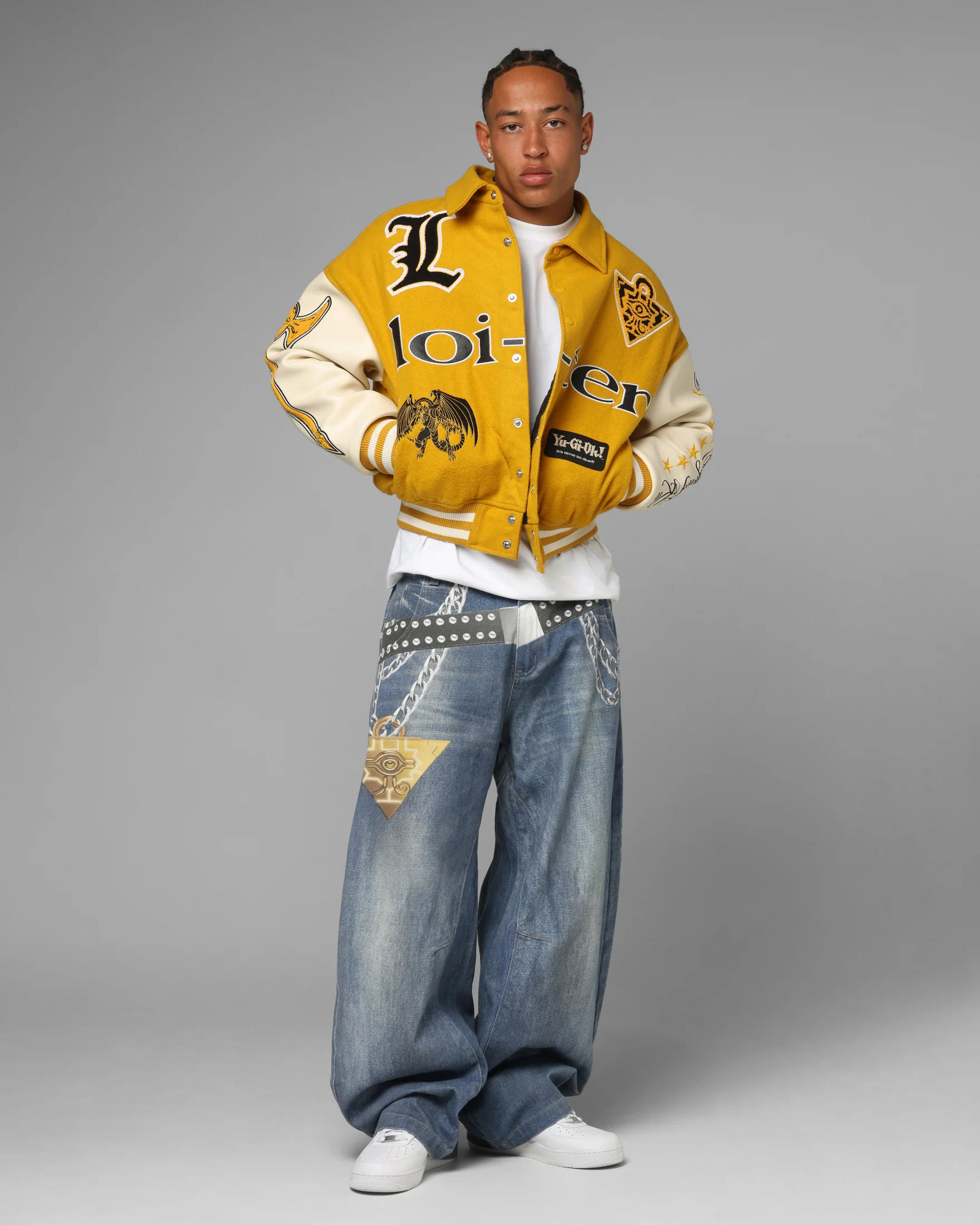 Loiter X Yu-Gi-Oh! Dragon Of Ra Varsity Jacket Off White/Yellow - Image 3
