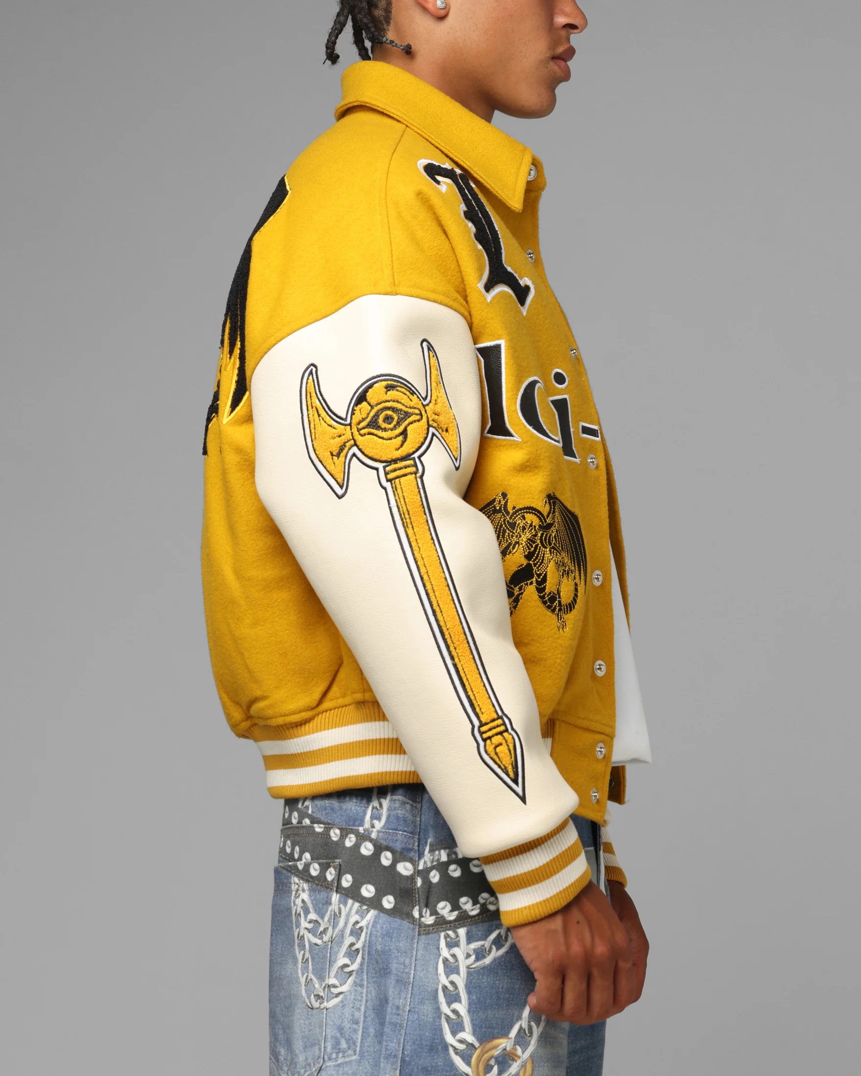Loiter X Yu-Gi-Oh! Dragon Of Ra Varsity Jacket Off White/Yellow - Image 5