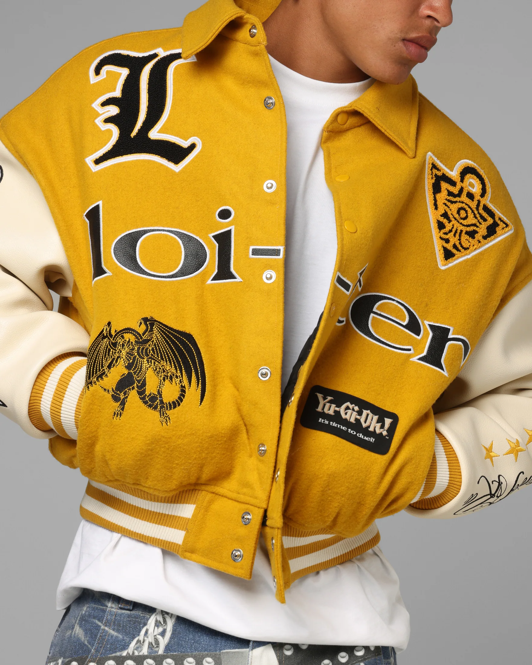 Loiter X Yu-Gi-Oh! Dragon Of Ra Varsity Jacket Off White/Yellow - Image 7