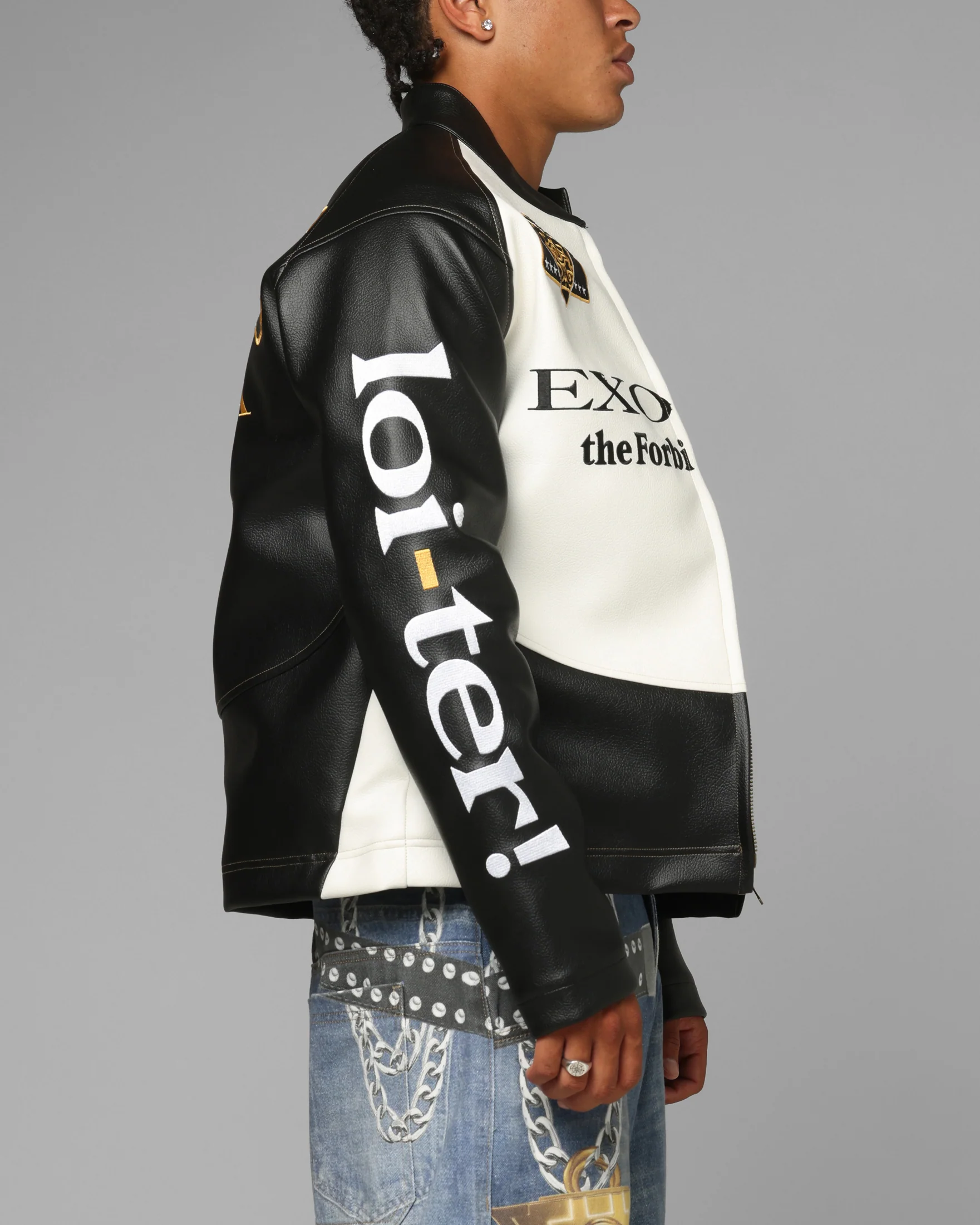 Loiter X Yu-Gi-Oh! Exodia Biker Jacket Black/Off White - Image 5