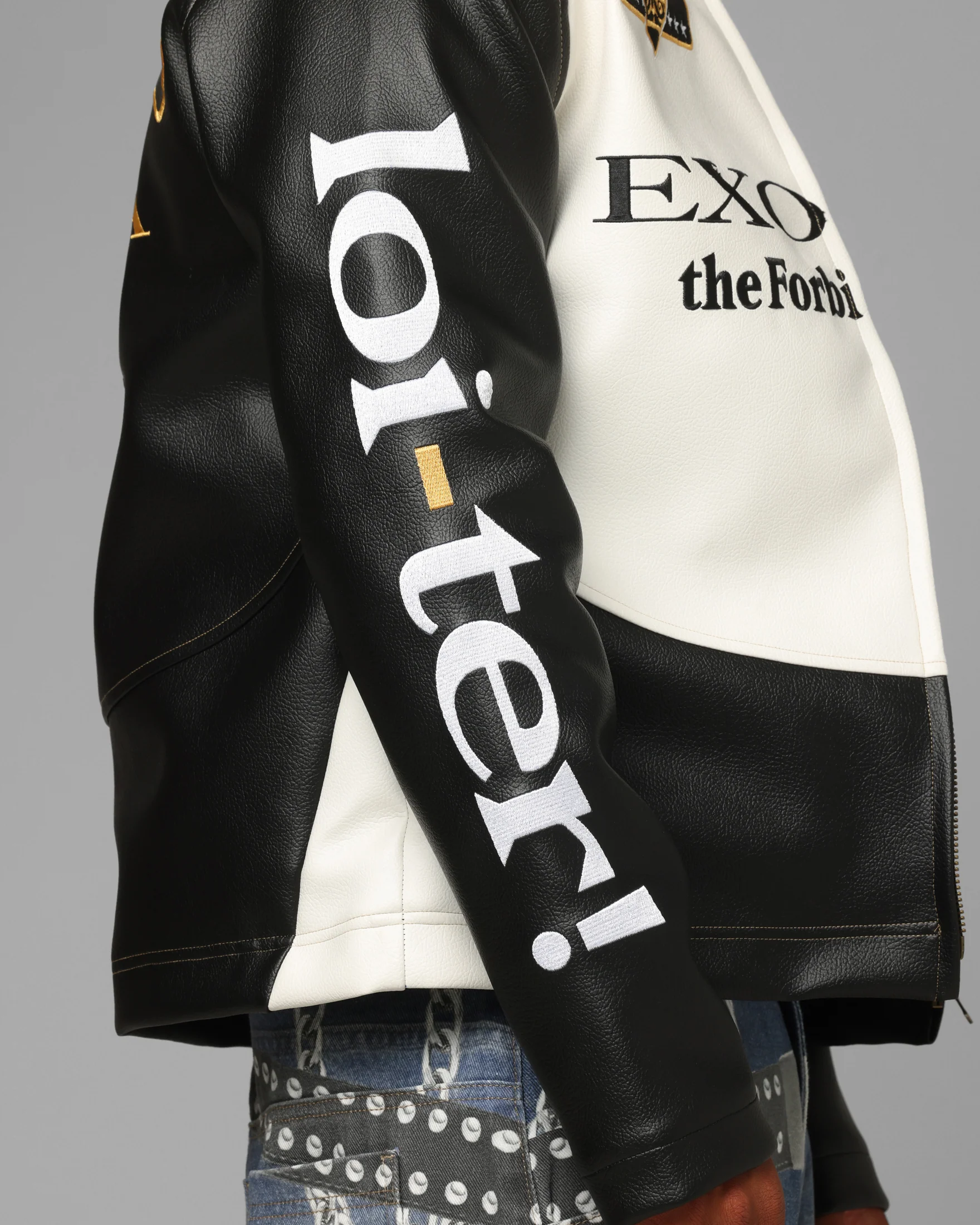 Loiter X Yu-Gi-Oh! Exodia Biker Jacket Black/Off White - Image 9