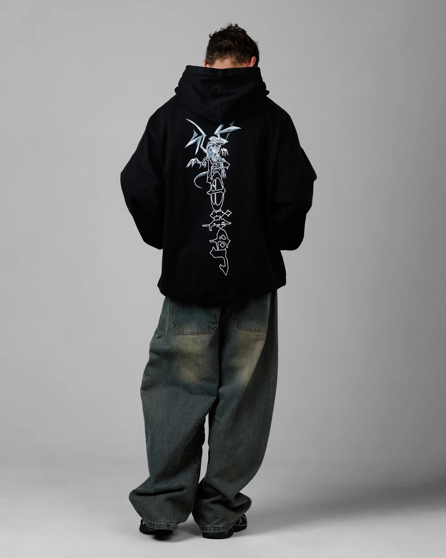 Loiter X Yu-Gi-Oh! Kaiba Blue Eyes Hoodie Black - Image 6