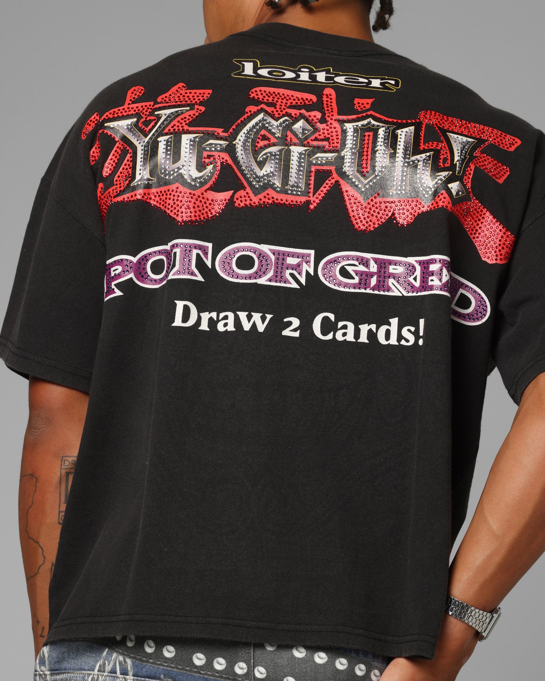 Loiter X Yu-Gi-Oh! Pot Of Greed Rhinestone T-Shirt Vintage Black - Image 8