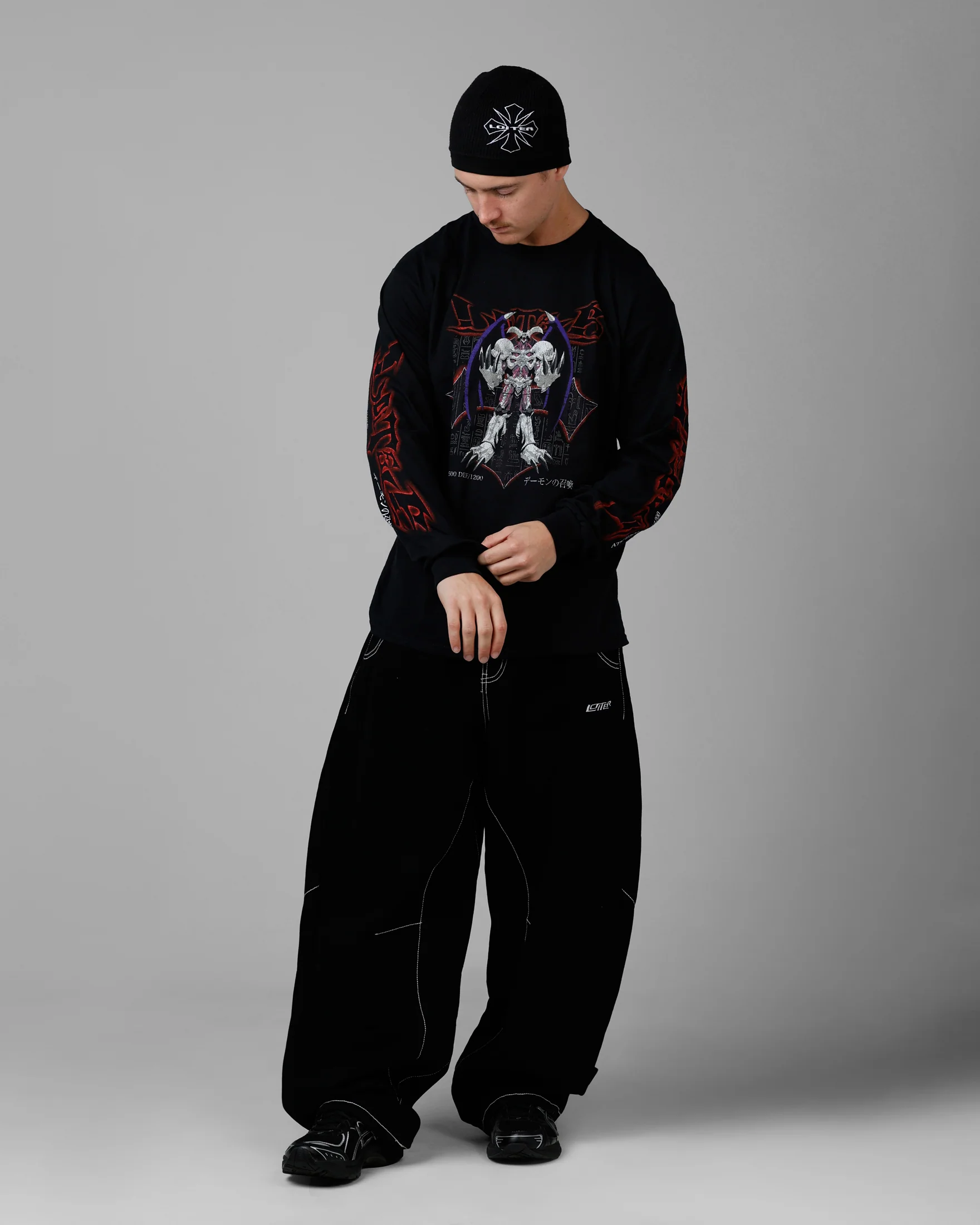 Loiter X Yu-Gi-Oh! Summoned Skull Long Sleeve T-Shirt Black - Image 3