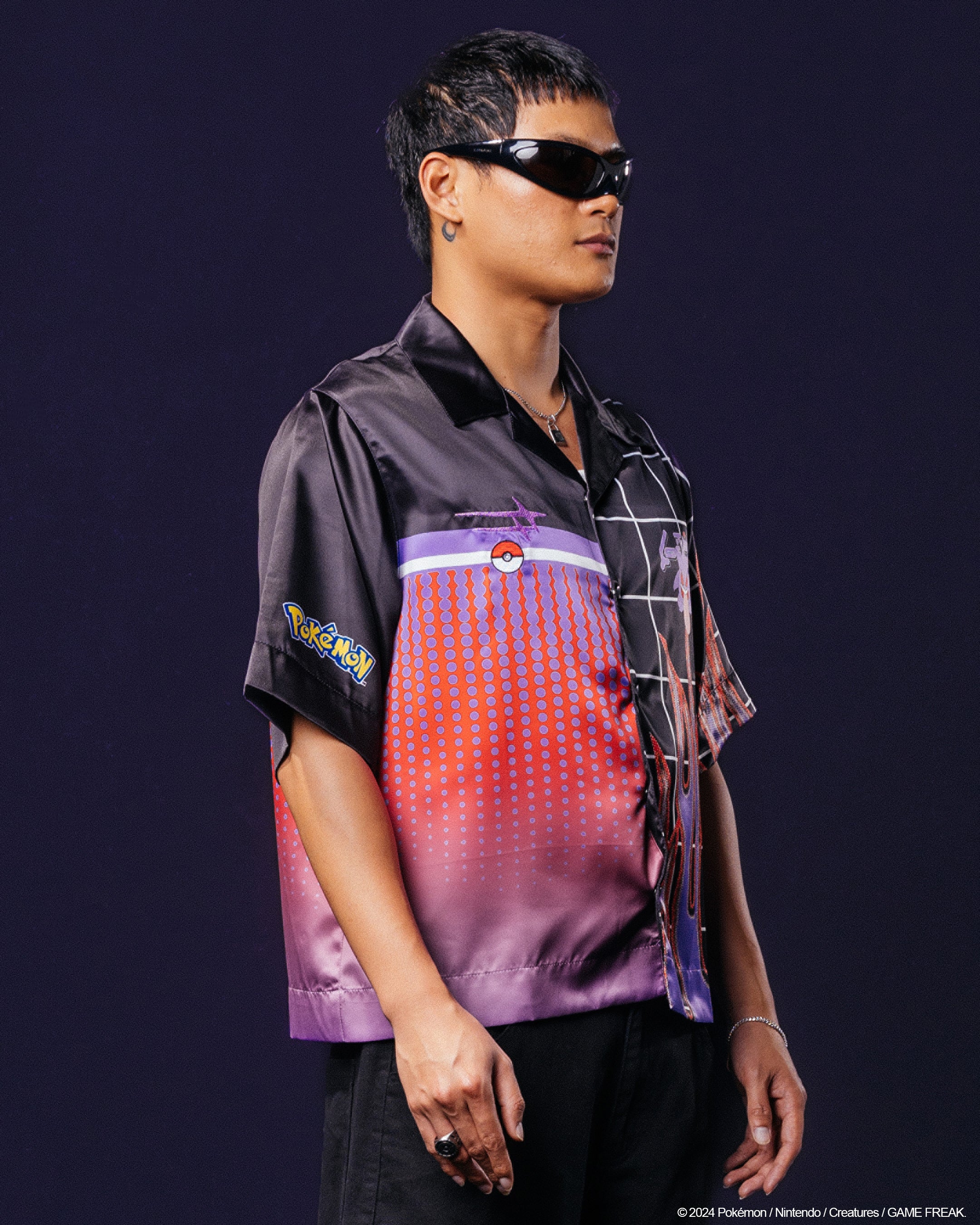 Pokémon By Loiter Gengar Split Button Up Shirt Black/Purple - Image 6